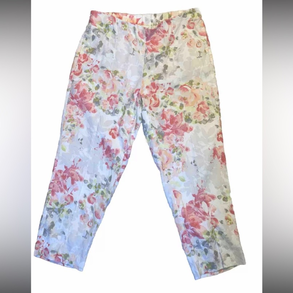J. Jill Linen Stretch Floral Crop Pants Mid Rise Tapered Leg Pull-on women’s S￼ - Picture 2 of 7
